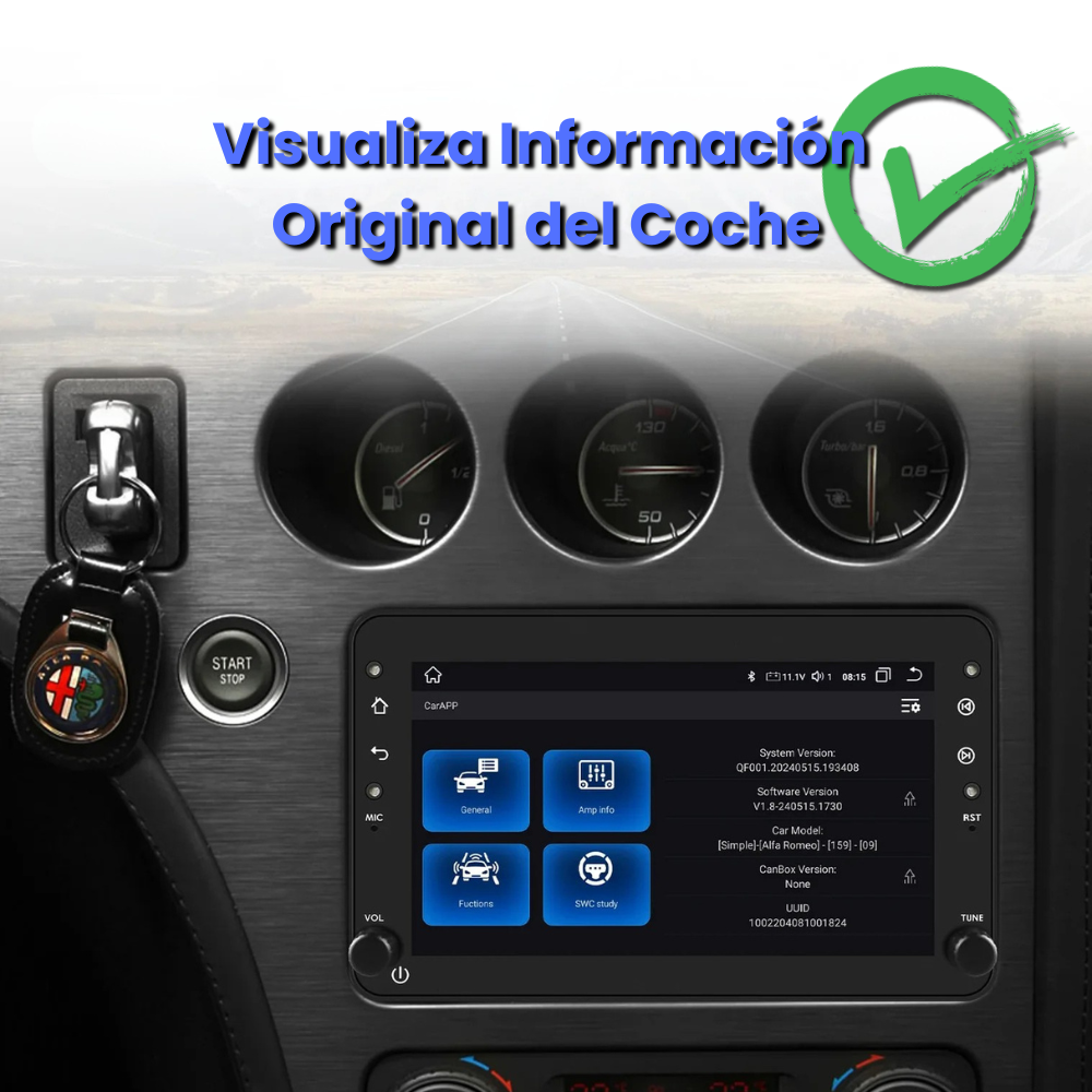 pantalla para alfa romeo 159 brera spider instalada mostrando informacion del coche