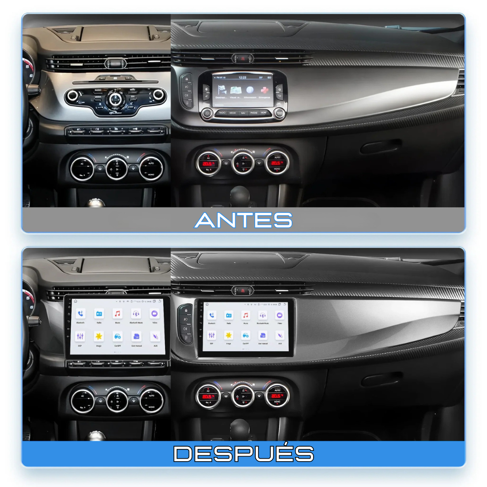 comparativa del antes y el despues de instalar nuestra pantalla en el alfa romeo giulietta