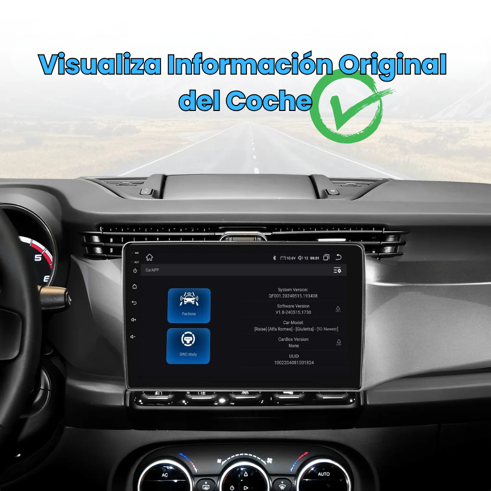 pantalla instalada en alfa romeo giulietta enseñando informacion original del coche