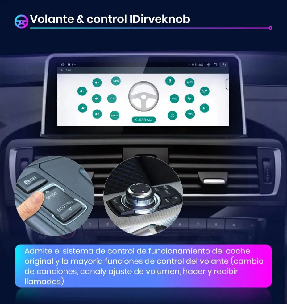 Pantalla Android Auto Carplay BMW Serie 1 F20 EVO 2017-2019