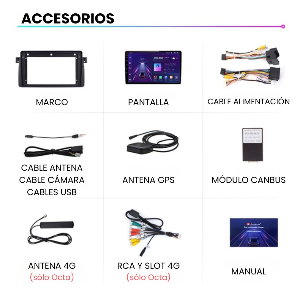 Pantalla Android Auto Carplay BMW Serie 3 E46