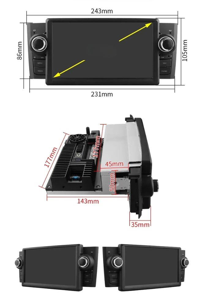 Android Auto Radio Carplay Fiat Grande Punto / Fiat Linea 2007-2012
