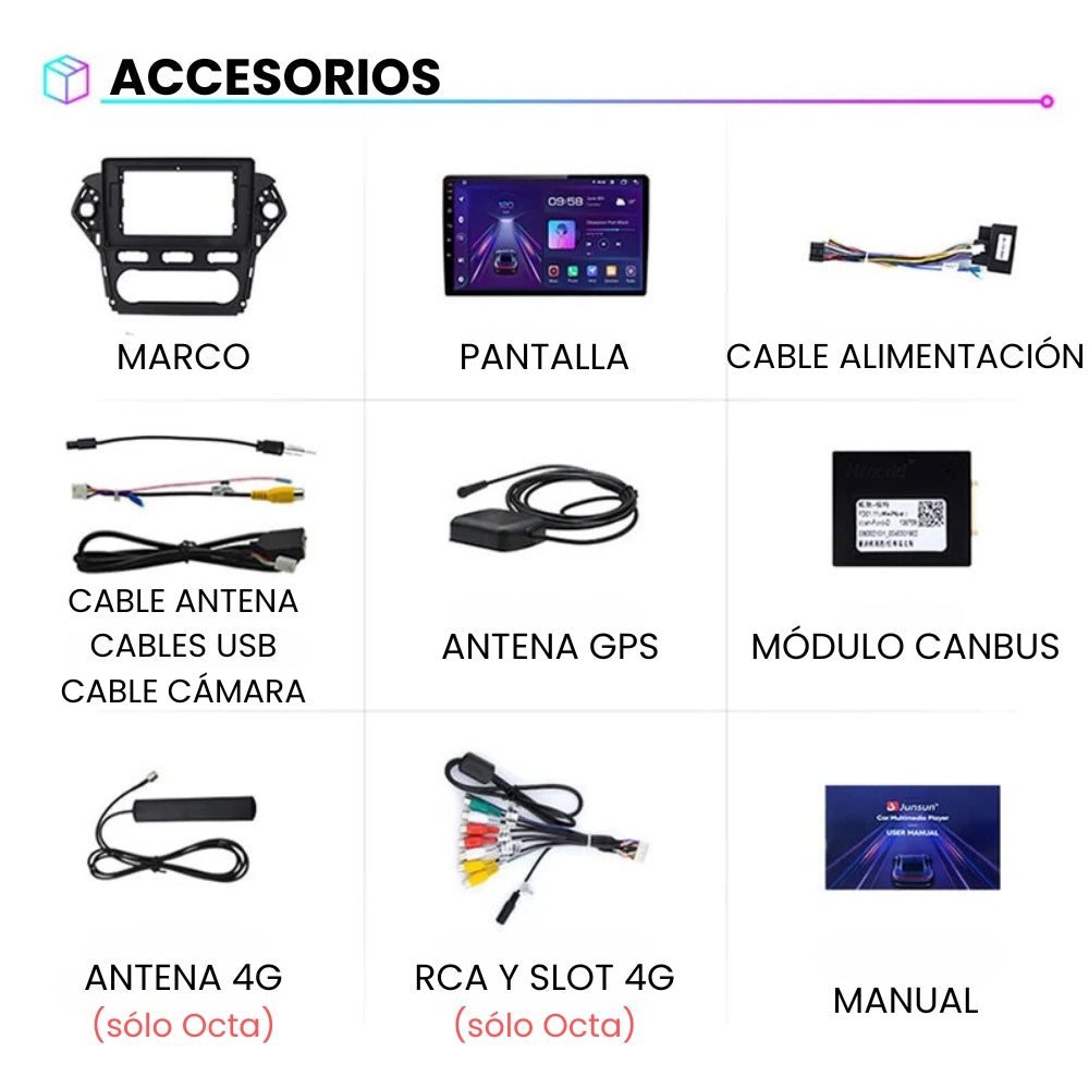 Pantalla Android Auto Carplay Ford Mondeo 4 2007-2014