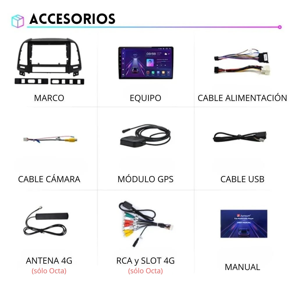 Pantalla Android Auto Carplay Hyundai Santa Fe 2 2006-2012