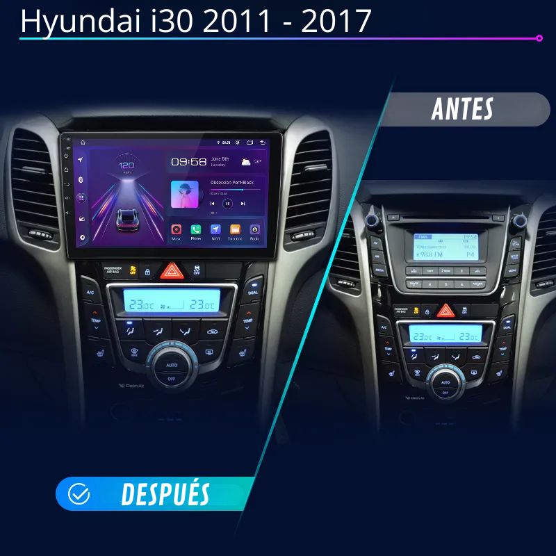 Pantalla Android Auto Carplay Hyundai i30 2011-2017