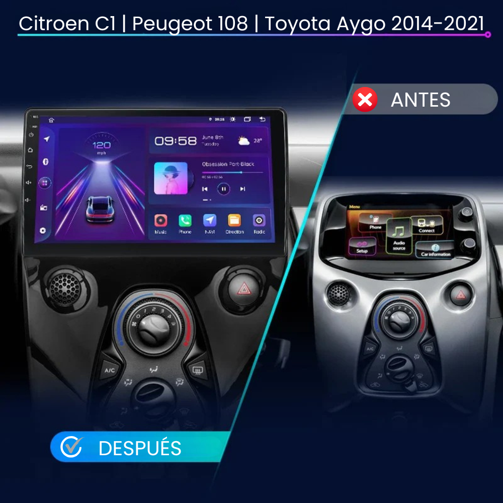 Android Auto Radio Carplay Peugeot 108 | Citroen C1 | Toyota Aygo 2014-2021