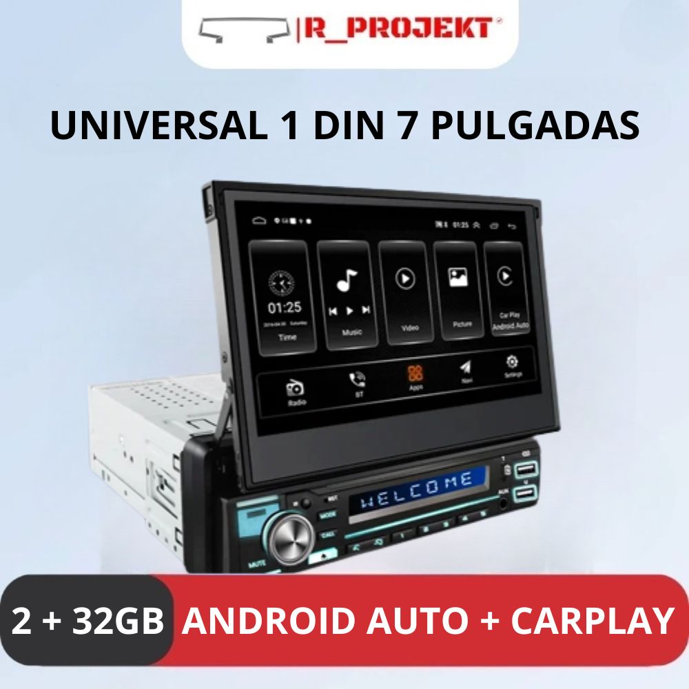 Pantalla Universal 1 DIN Radio Android Auto Carplay 7 Pulgadas