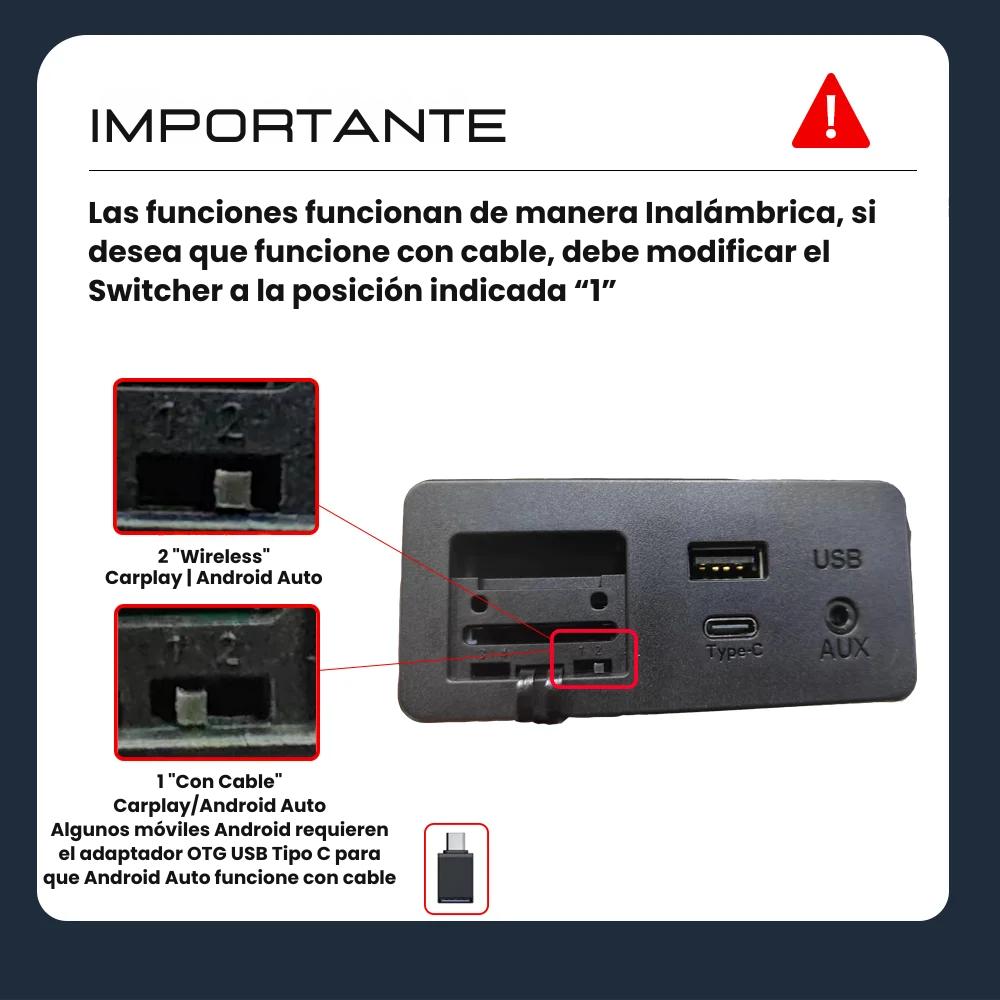 Adaptador Inalámbrico Apple CarPlay y Android Auto para Mazda módulo USB