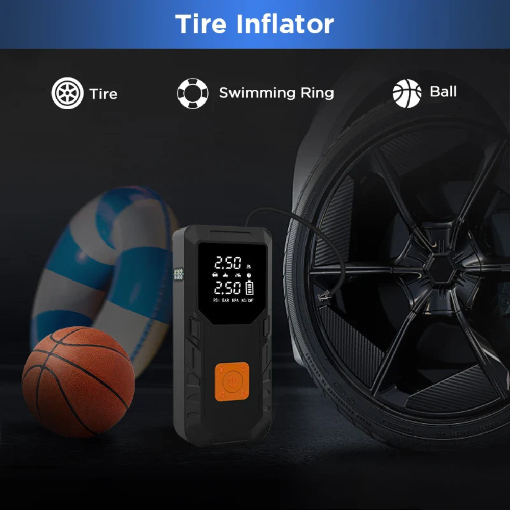 4-in-1 Car Jump Starter & Air Compressor | 8000mAh Power Bank, Digital Tire Inflator & Emergency LED Light