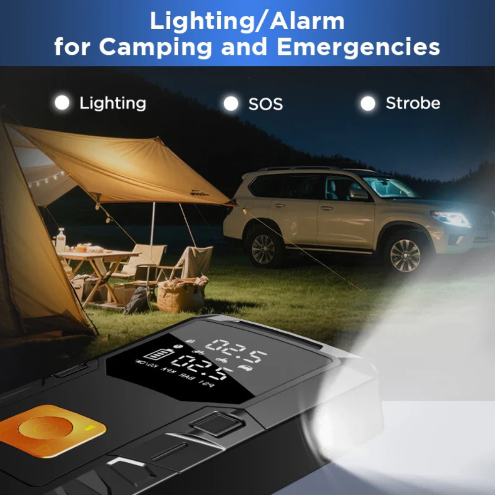 4-in-1 Car Jump Starter & Air Compressor | 8000mAh Power Bank, Digital Tire Inflator & Emergency LED Light