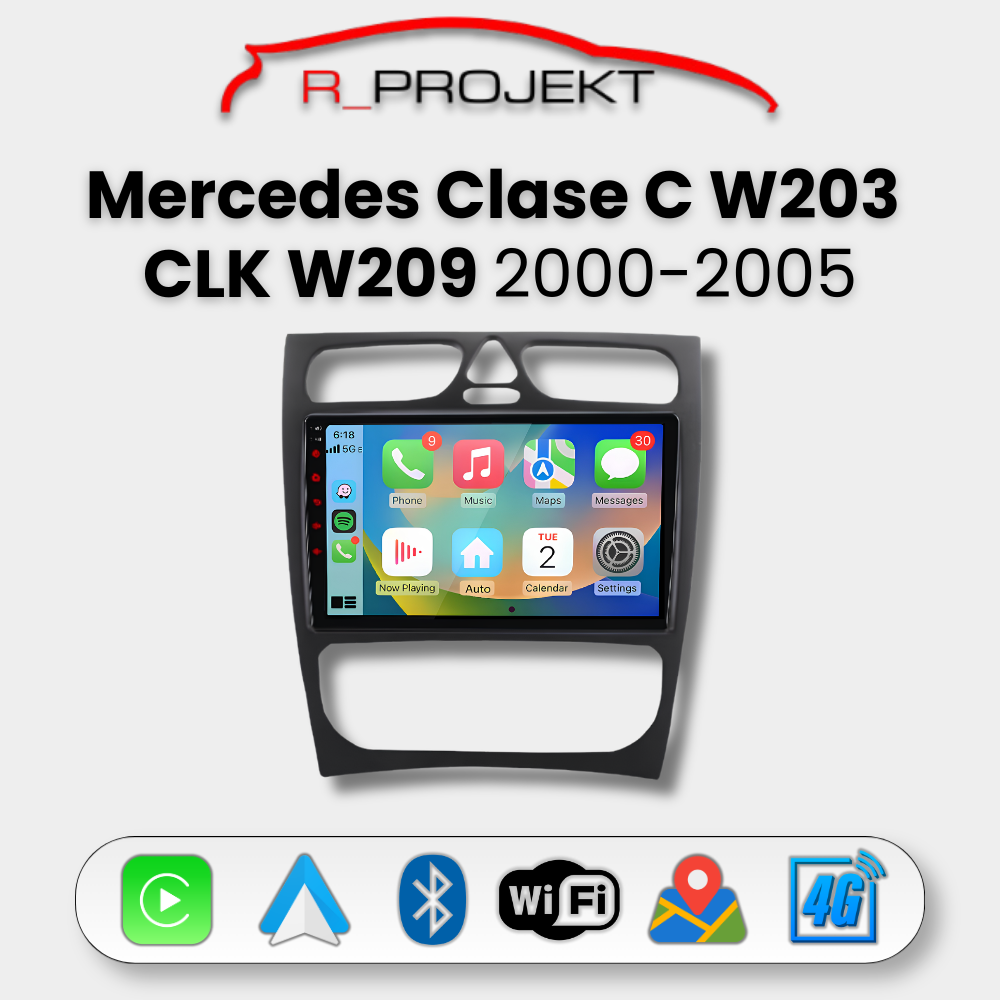 Pantalla Android Auto CarPlay Mercedes Clase C CLK W203 W209 2000-2005