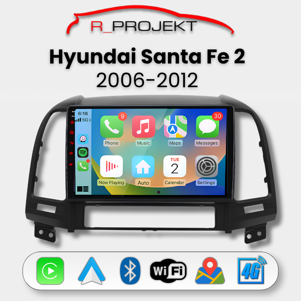 Head Unit Android Auto Carplay Hyundai Santa Fe 2 2006-2012