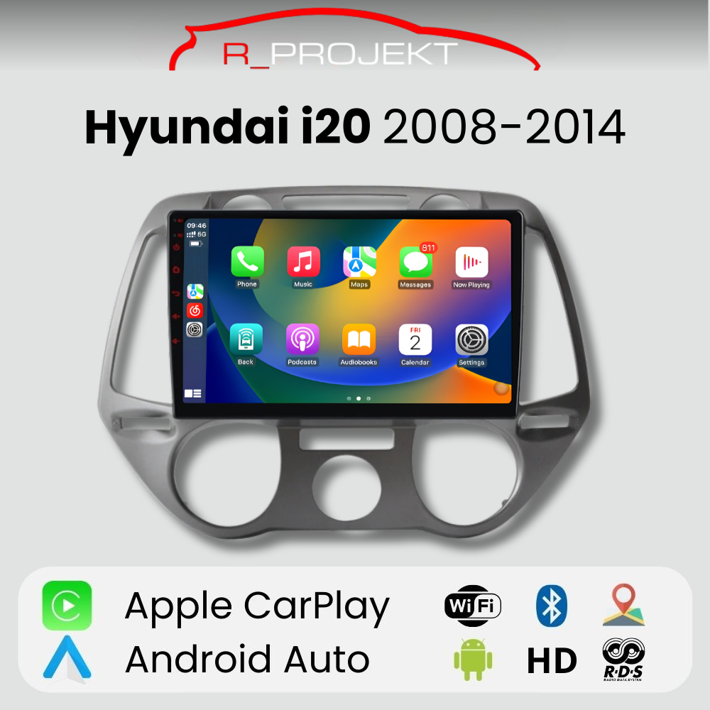 Pantalla Android Auto Carplay Hyundai i20 2008-2014