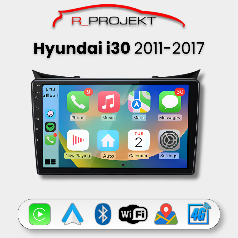 Head Unit Android Auto Carplay Hyundai i30 2011-2017