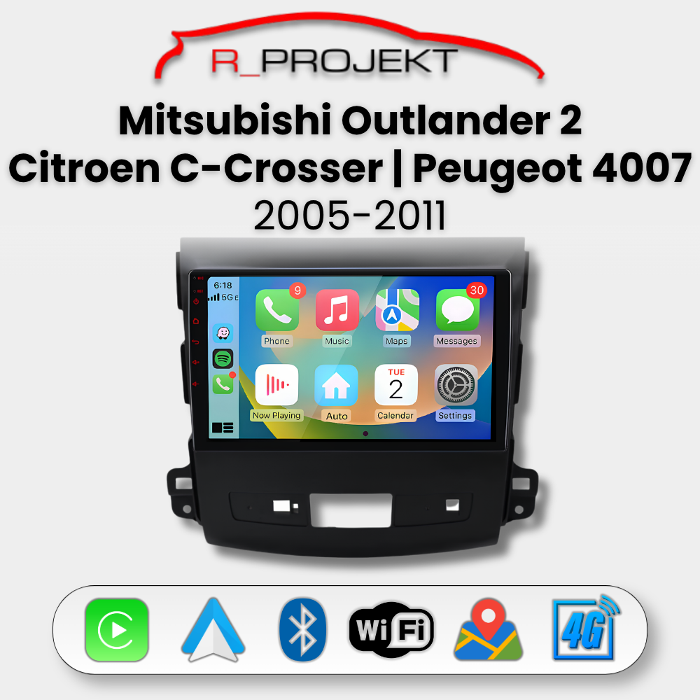 Android Auto Carplay Head Unit Mitsubishi Outlander 2 | Citroen C-Crosser | Peugeot 4007 2005-2011
