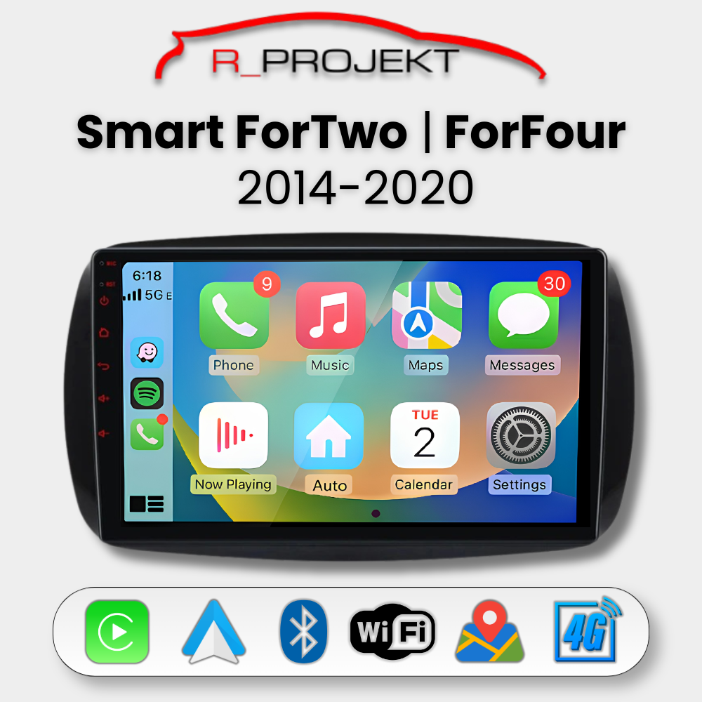 2+32 GB Android 14 Autoradio Mit 9-Zoll-Touchscreen Für Mercedes Smart Fortwo & Forfour 453 – Inkl. Wireless CarPlay & Android Auto