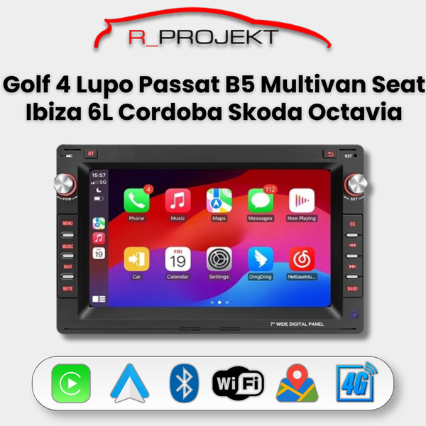 Pantalla Android Auto Carplay Volkswagen Seat Skoda Golf 4 Passat Polo Transporter T5 Multivan