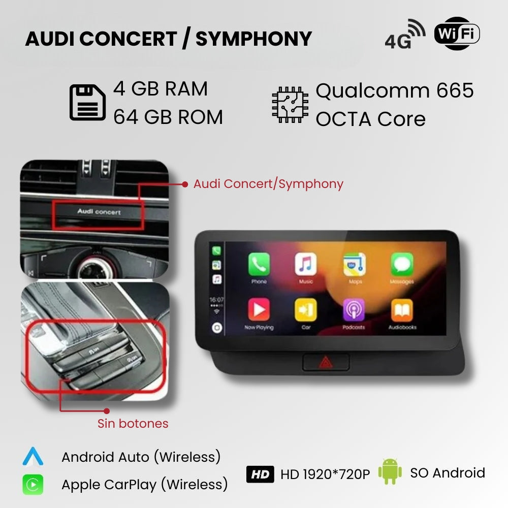 Android Auto Radio Carplay Audi Q5 2009 - 2016 10 Inch