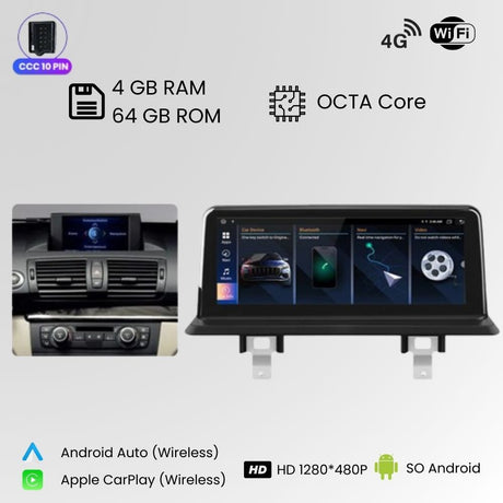 Radio Android Auto Carplay BMW Serie 1 E81 E82 E87 E88 10 Pulgadas