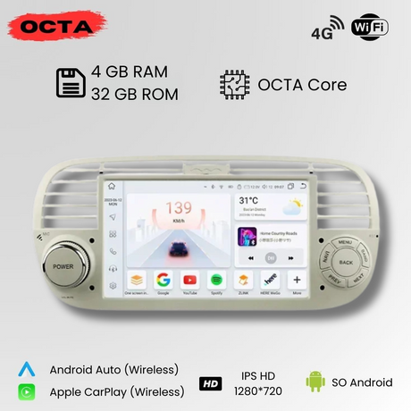 Radio Android Auto Carplay Fiat 500 Abarth 2007-2015