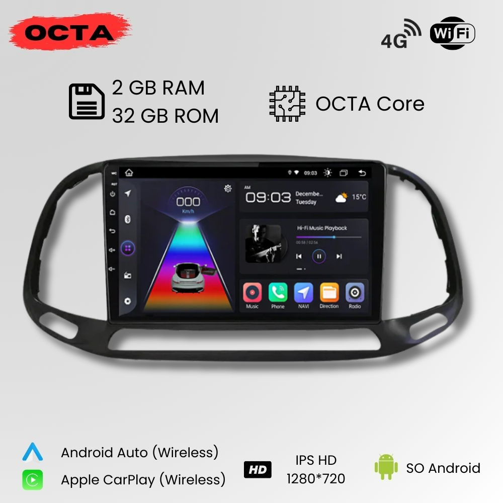 Android Auto Radio Carplay Fiat Doblo 2015-2019