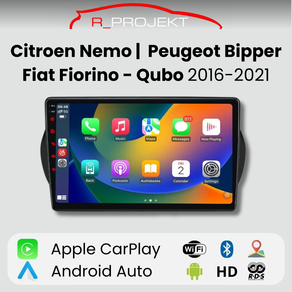 Android Auto Radio Carplay Fiat Fiorino Qubo Citroen Nemo Peugeot Bipper 2008-2017