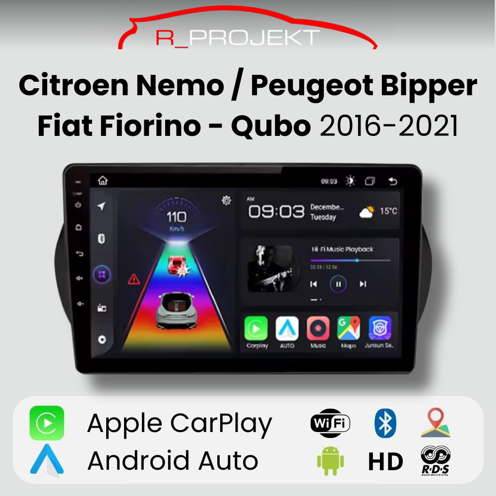 Radio Android Auto Carplay Fiat Fiorino Qubo Citroen Nemo Peugeot Bipper 2008-2017
