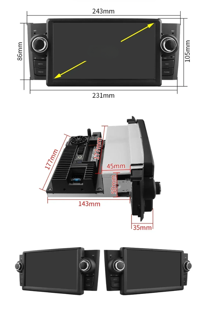 Radio Android Auto Carplay Fiat Grande Punto / Fiat Linea 2007-2012