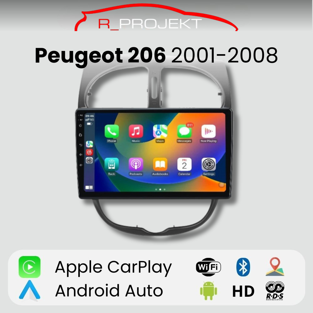 Android Auto Carplay Screen Peugeot 206 2001-2008