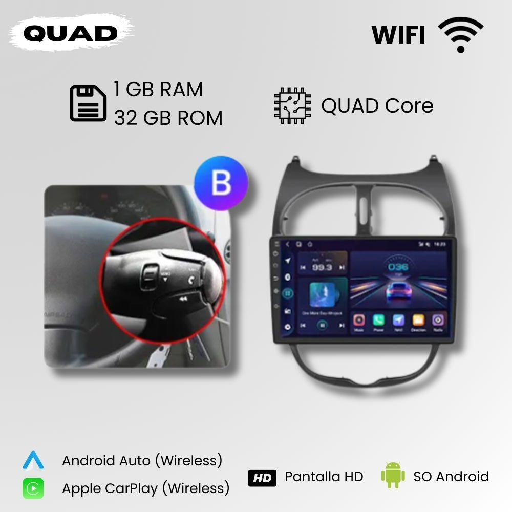 Android Autoradio Carplay Peugeot 206 2001-2008