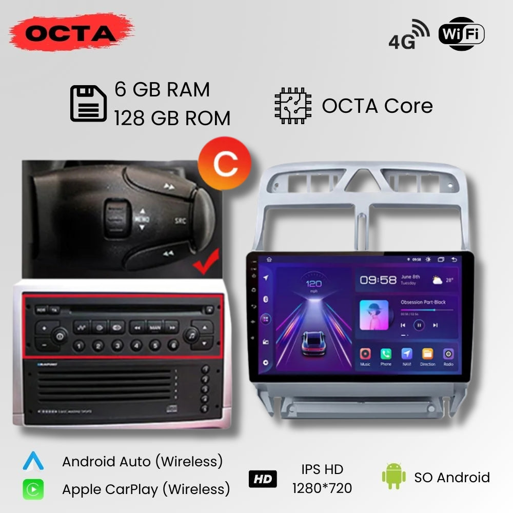 Android Autoradio Carplay Peugeot 307 307CC 307SW 2002 - 2013