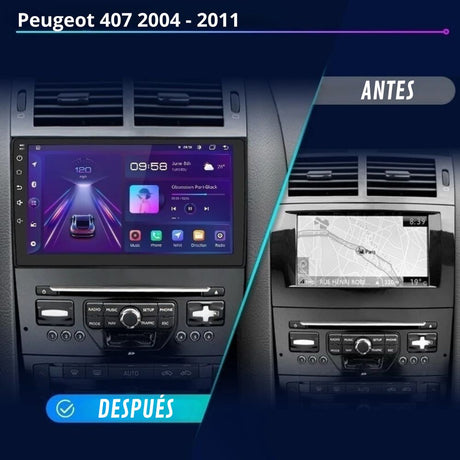 pantalla peugeot 407 con sistema operativo android apple carplay android auto 9 pulgadas HD bluetooth wifi red 4G mirror link play store google maps spotify waze