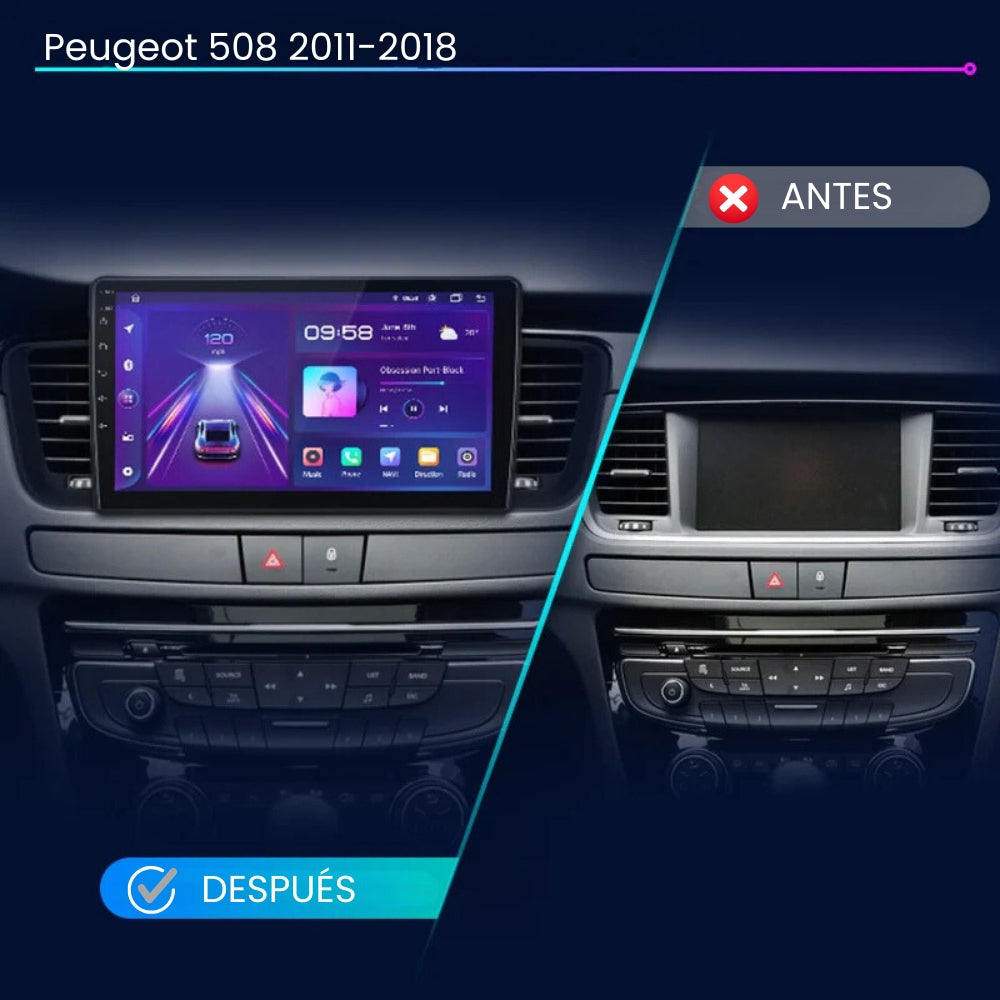 Autoradio Android 15 Pour Peugeot 508 2011-2018 - 9" écran, 4Go RAM, 64Go, CarPlay/Android Auto Sans Fil, GPS, DSP