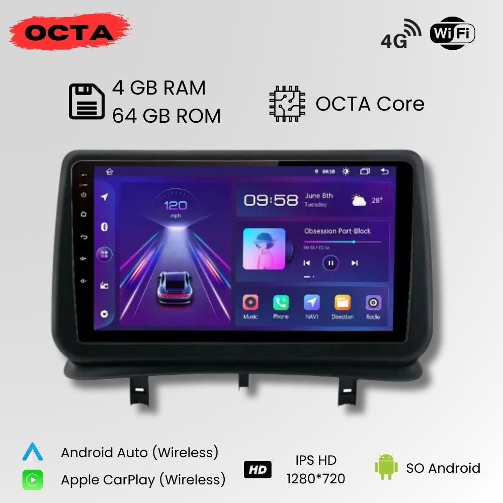 Autoradio Android 15 Pour Renault Clio 3 (2005-2014) – 9 Pouces écran Tactile – Carplay/Android Auto Sans Fil – GPS, WiFi, Bluetooth, Caméra De Recul