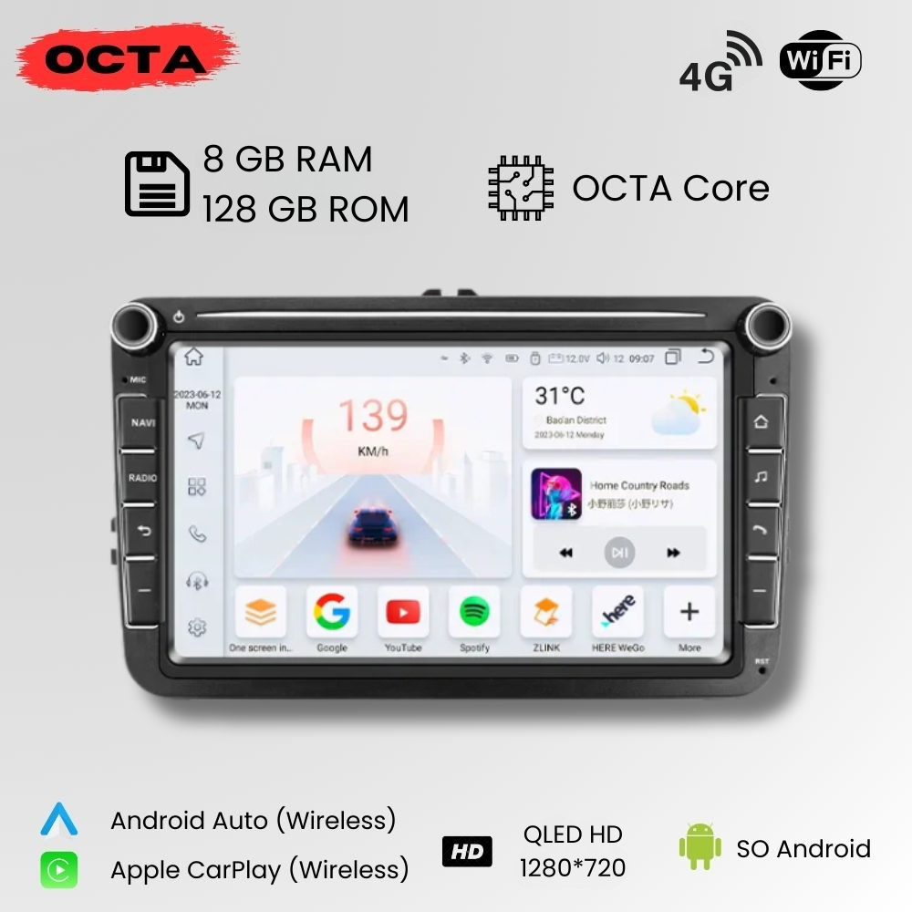 Radio Android Auto Carplay Volkswagen Golf 5 6 Passat B6 B7 Eos Touran Tiguan Scirocco Octavia Fabia