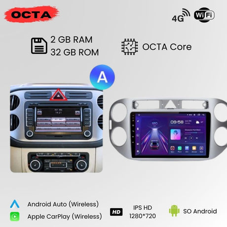 Android Auto Radio Carplay Volkswagen Tiguan 2006-2016