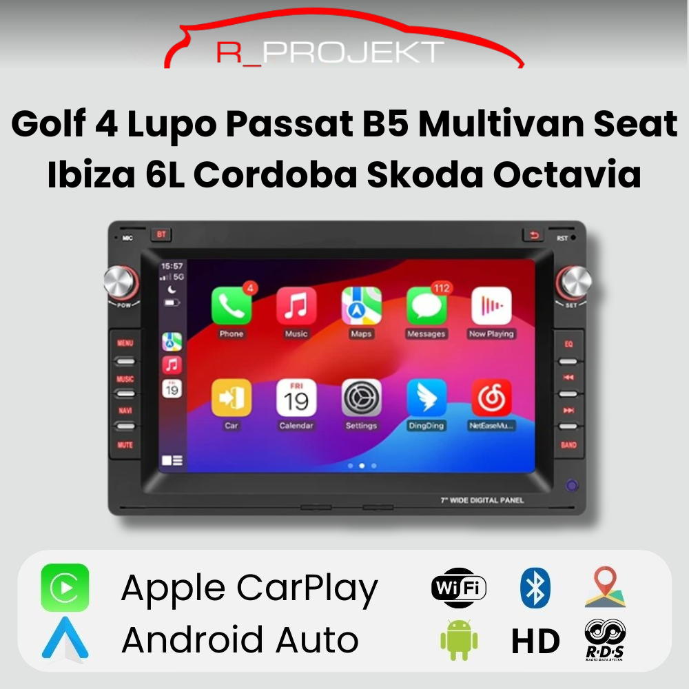 Android Auto Carplay screen for Volkswagen Seat Skoda Golf 4 Passat Polo Transporter T5 Multivan
