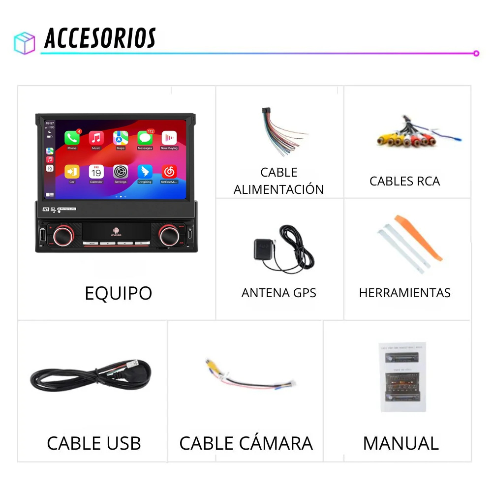Radio Universal 1 DIN Android Auto Carplay 7 Pulgadas