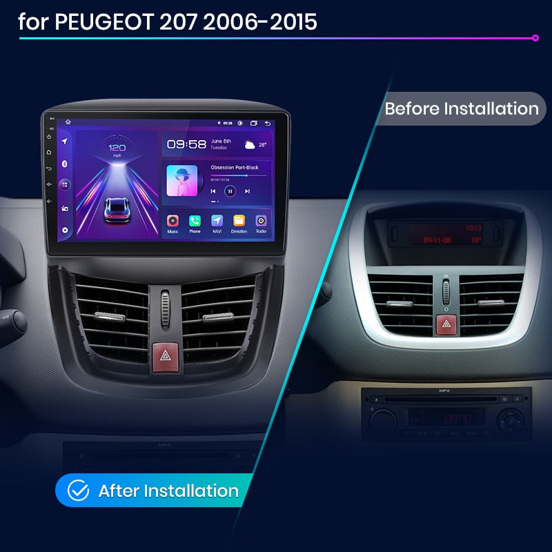 Android Autoradio Carplay Peugeot 207 2006 - 2015