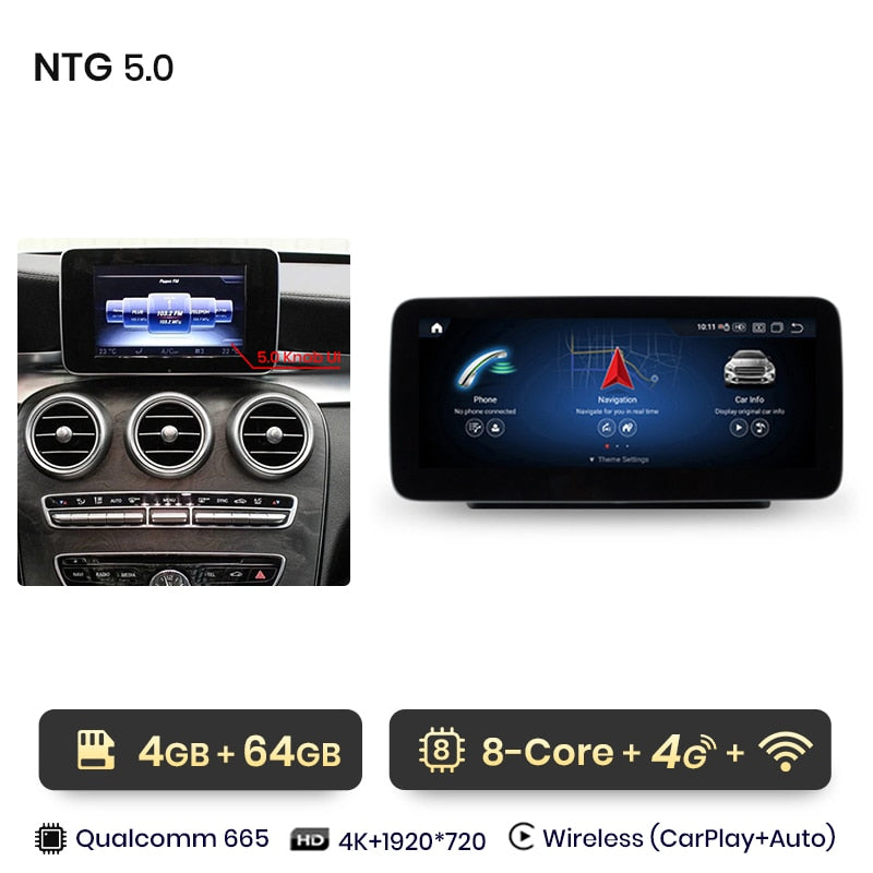 Pantalla Táctil radio Android Auto Carplay Mercedes Clase C W204