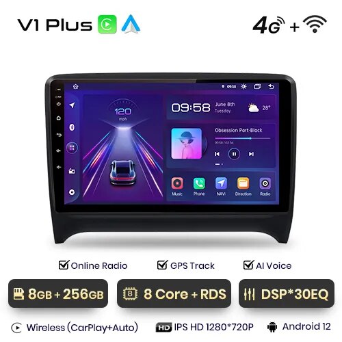 Autoradio Android 12 For AUDI TT 2006-2014 WIFI Car Radio GPS Navigation  7'' 9 Touch Screen DSP CarPlay Multimedia Player