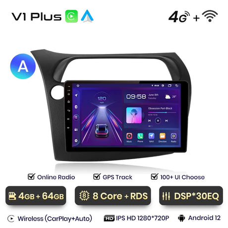 Android Auto Radio Carplay Honda Civic 2005-2011