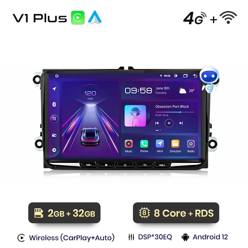 Android Auto Radio Carplay Volkswagen Golf 5 6 Passat B6 B7 Leon Eos Touran Sharan Tiguan Scirocco Octavia Fabia