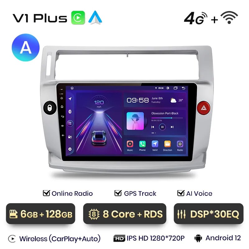 Radio Android Auto Carplay Citroen C4 2004 - 2009