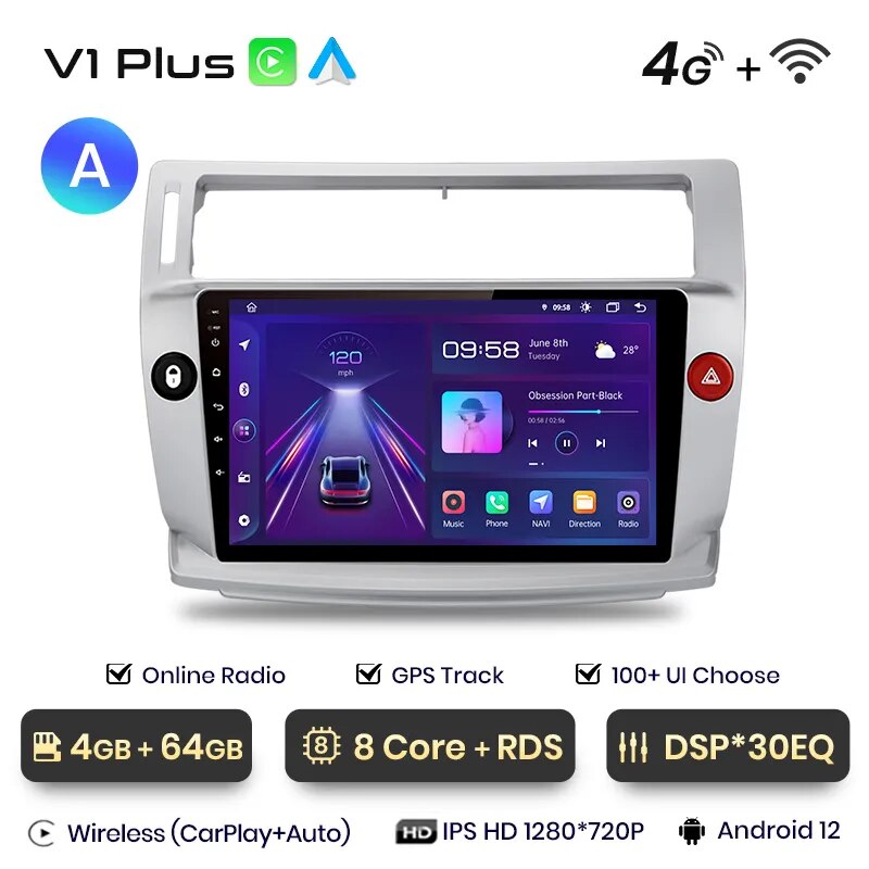 Android Auto Radio Carplay Citroen C4 2004 - 2009