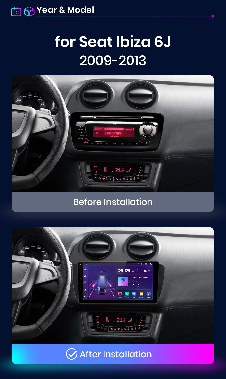 Android Auto Radio Carplay Seat Ibiza 6J 2009-2013