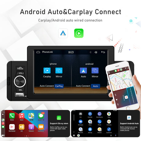 Radio UNIVERSAL 1 DIN ANDROID AUTO CARPLAY 5 PULGADAS - RProjekt